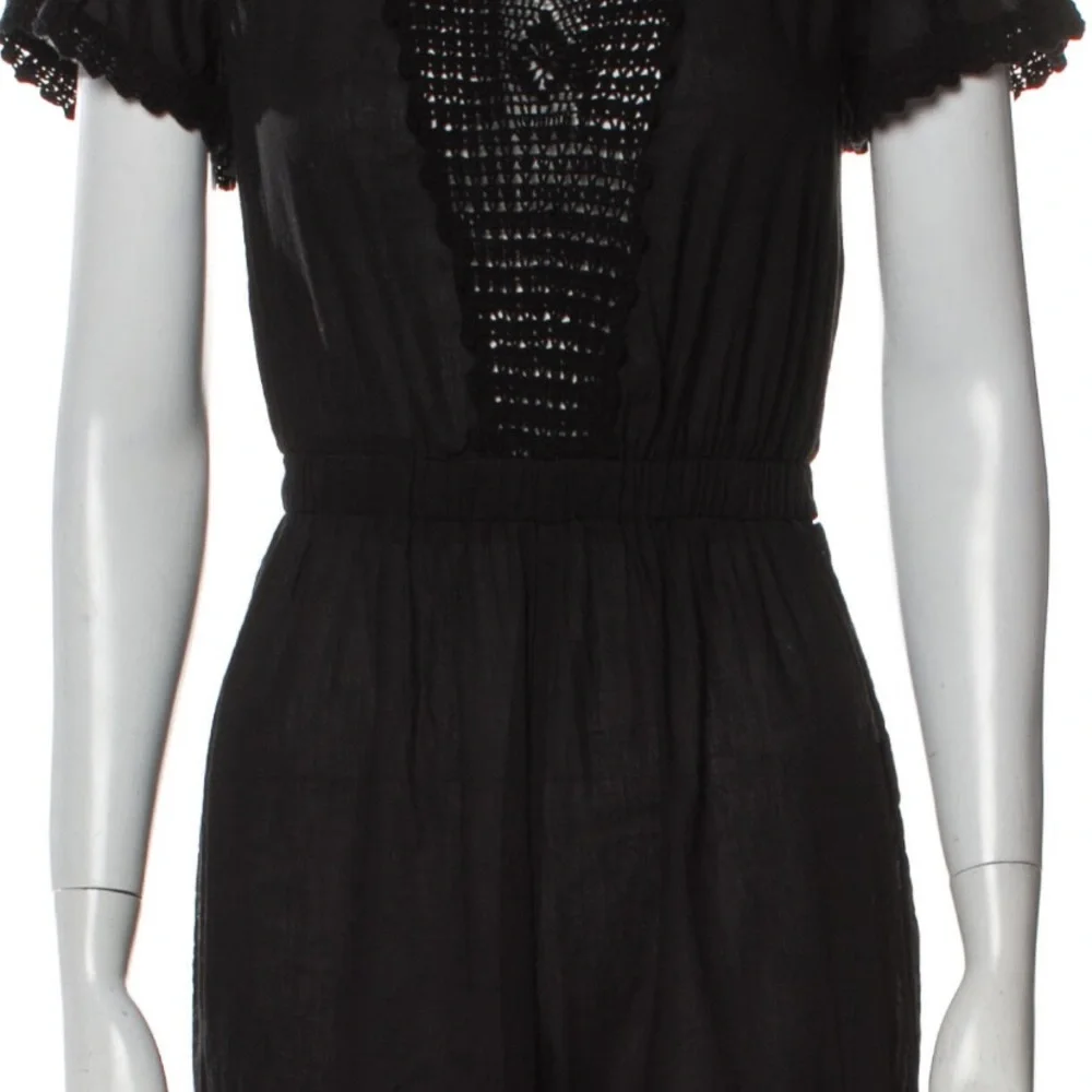 LoveShackFancy Black Cotton Sheer Beach Tassel Crochet Jumpsuit Small S 4 6 💕 - Picture 4 of 5
